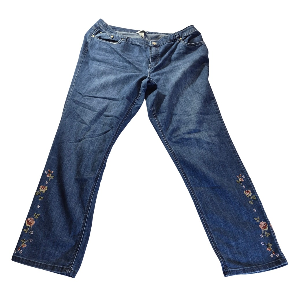 CJ Banks Floral Embroidered Straight Leg Jeans Womens 18W Plus Size Boho Denim